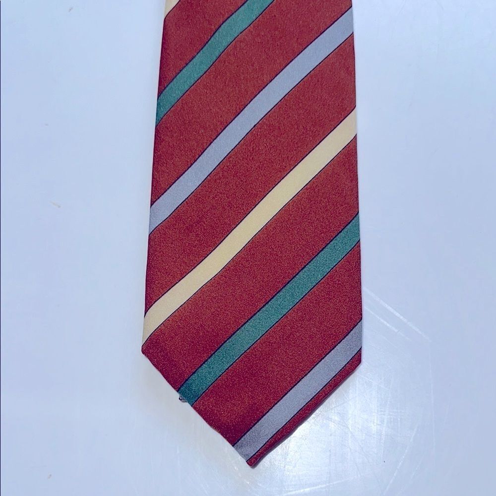 Vintage 70s/80s Damon orange, gray, green,‎ cream diagonal stripe tie